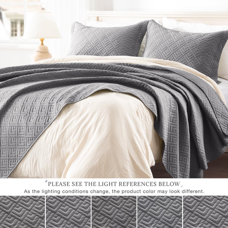 EXQ Home Quilt Set Full Queen Size Grey 3 Piece,Lightweight Soft Coverlet Squares Pattern Bedspread Set for All Season(1 Quilt,2 Pillow Shams) - Image 3